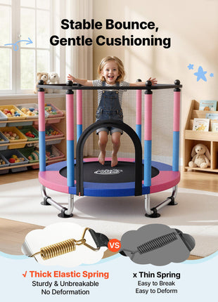55" Trampoline for Kids, 4.6 FT Toddler Mini Trampoline, 132 lbs Capacity Indoor Outdoor Play Toys with Enclosure Net, Swing, and Basketball Hoop, Christmas Toys Birthday Gifts for Girls Boys