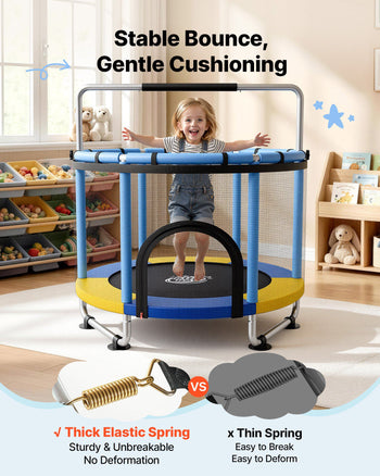 60" Trampoline for Kids, 5 FT Toddler Mini Trampoline, 132 lbs Indoor Outdoor Play Toys with Enclosure Net and Adjustable Gymnastics Bar, Christmas Toys Birthday Gifts for Girls Boys
