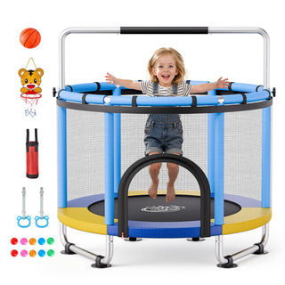 60" Trampoline for Kids, 5 FT Toddler Mini Trampoline, 132 lbs Indoor Outdoor Play Toys with Enclosure Net and Adjustable Gymnastics Bar, Christmas Toys Birthday Gifts for Girls Boys
