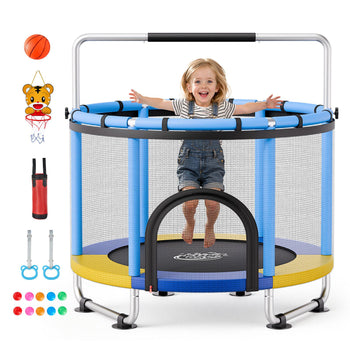 60" Trampoline for Kids, 5 FT Toddler Mini Trampoline, 132 lbs Indoor Outdoor Play Toys with Enclosure Net and Adjustable Gymnastics Bar, Christmas Toys Birthday Gifts for Girls Boys