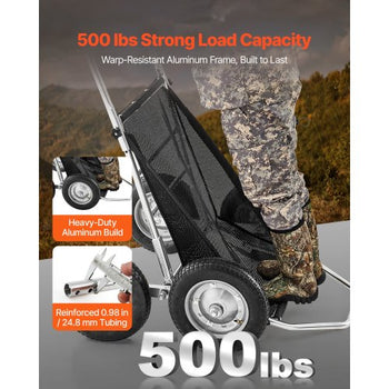 Game Carts for Hunting, 500LBS Deer Cart Game Hauler, Heavy-Duty Crawler Cart, All-Terrain Folding Deer Hauling Cart with Shock-Absorbing Tires, Utility Gear Dolly for Hunting Fishing Hiking