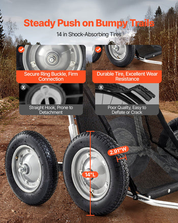 Game Carts for Hunting, 500LBS Deer Cart Game Hauler, Heavy-Duty Crawler Cart, All-Terrain Folding Deer Hauling Cart with Shock-Absorbing Tires, Utility Gear Dolly for Hunting Fishing Hiking
