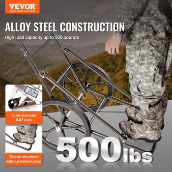 Deer Cart, 500 LBS Capacity Folding Game Cart, Deer Cart Game Hauler with 17" Big Rubber Wheel & Ergonomic Handle, Heavy-Duty Game Cart Accessories, Utility Gear Dolly for Hunting Fishing Hiking