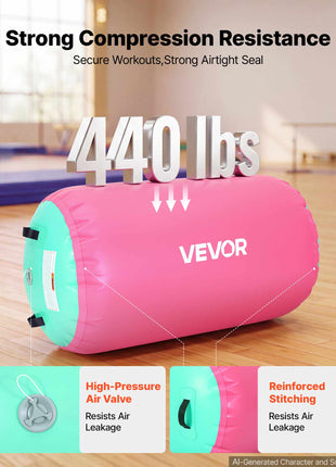 Gymnastics Barrel Air Roller 23.6x40 in Inflatable Tumbling Air Mat, Octagon Tumbler Trainer with Electric Pump, Equipment for Back Handspring Training/Home Use/Gym/Yoga/Cheerleading, Pink