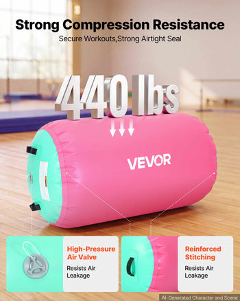 Gymnastics Barrel Air Roller 23.6x40 in Inflatable Tumbling Air Mat, Octagon Tumbler Trainer with Electric Pump, Equipment for Back Handspring Training/Home Use/Gym/Yoga/Cheerleading, Pink