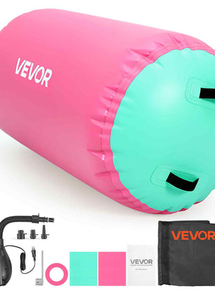 Gymnastics Barrel Air Roller 23.6x40 in Inflatable Tumbling Air Mat, Octagon Tumbler Trainer with Electric Pump, Equipment for Back Handspring Training/Home Use/Gym/Yoga/Cheerleading, Pink