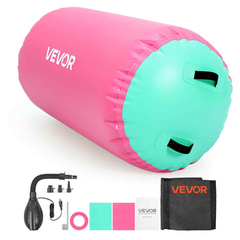Gymnastics Barrel Air Roller 23.6x40 in Inflatable Tumbling Air Mat, Octagon Tumbler Trainer with Electric Pump, Equipment for Back Handspring Training/Home Use/Gym/Yoga/Cheerleading, Pink
