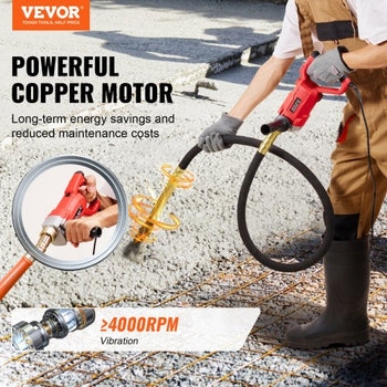 Handheld Concrete Vibrator, 800W Electric Vibrator 13000 VPM, Electric Concrete Vibrating Tool With 6.6ft / 2m Shaft Rod, Portable Pencil Cement Vibrator Remove Air Bubble and Mix Concrete