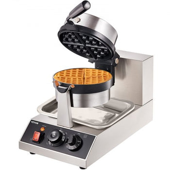 Commercial Waffle Maker, 1 Piece per Batch, 1300W Round Waffle Iron, Non-Stick Waffle Baker Machine with 122-572? / 50-300? Temp Range Teflon-Coated Baking Pans Stainless Steel Body, 120V