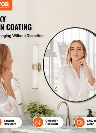 Wall Mounted Makeup Mirror, 0.15" Thick, 30 in Mirror with Aluminium Alloy Frame & Explosion-Proof Film, Scratch-Resistant Mirror with Z-Shaped Bracket, Fit for Bathroom/Bedroom/Living Room