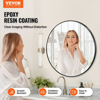 Wall Mounted Makeup Mirror, 0.15" Thick, 30 in Mirror with Aluminium Alloy Frame & Explosion-Proof Film, Scratch-Resistant Mirror with Z-Shaped Bracket, Fit for Bathroom/Bedroom/Living Room