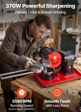 Circular Saw Blade Sharpener, 370W 3590RPM Rotary Angle Mill Grinder Sharpening Machine with 5" Grinding Wheel & 6 Saw Centerings - Fits ?3.2" to ?27.5" Circular Saw Blades
