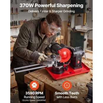 Circular Saw Blade Sharpener, 370W 3590RPM Rotary Angle Mill Grinder Sharpening Machine with 5" Grinding Wheel & 6 Saw Centerings - Fits ?3.2" to ?27.5" Circular Saw Blades