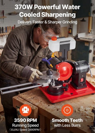 Circular Saw Blade Sharpener with Water Tank, 370W 3590RPM Rotary Angle Mill Grinder, Water Injection Sharpening Machine with 5" Grinding Wheel - Fits ?3.2" to ?27.5" Circular Saw Blades