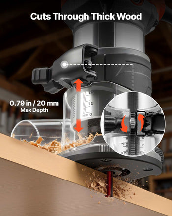 Wood Router, 1 HP 710W, Variable Speed Palm Router Tool with Soft Start, Compact Wood Edge Trimmer with Fixed Base & 1/4-Inch Collet, Dust Hood, for Woodworking, Trimming, DIY Projects, Corded