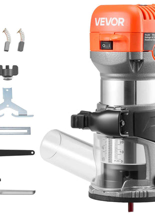 Wood Router, 1 HP 710W, Variable Speed Palm Router Tool with Soft Start, Compact Wood Edge Trimmer with Fixed Base & 1/4-Inch Collet, Dust Hood, for Woodworking, Trimming, DIY Projects, Corded
