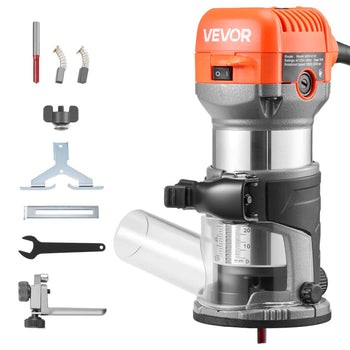 Wood Router, 1 HP 710W, Variable Speed Palm Router Tool with Soft Start, Compact Wood Edge Trimmer with Fixed Base & 1/4-Inch Collet, Dust Hood, for Woodworking, Trimming, DIY Projects, Corded