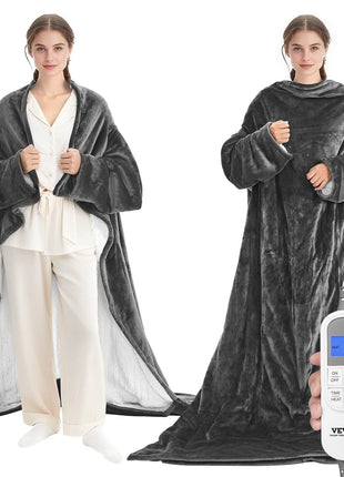 Wearable Electric Heated Throw Blanket with Foot Pocket & Sleeves, Portable Robe Snuggie Blankets for Women, 10 Heating Levels, 12H Auto Shut-Off, Machine Washable, 50 x 70 inch, Grey