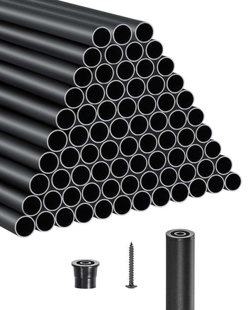 Staircase Balusters 101 Pack, 26 In Aluminum Stair Balusters, 3/4 Inch Water-Proof Round Metal Spindle Railing, Hollow Deck Railing with Rail Caps & Screws for Stairs, Porch, Patio, Matte Black