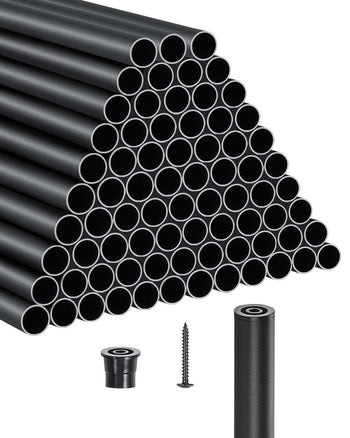 Staircase Balusters 101 Pack, 32 In Aluminum Stair Balusters, 3/4 In Water-Proof Round Metal Spindle Railing, Hollow Deck Railing with Rail Caps & Screws for Stairs, Porch, Patio, Fence, Black