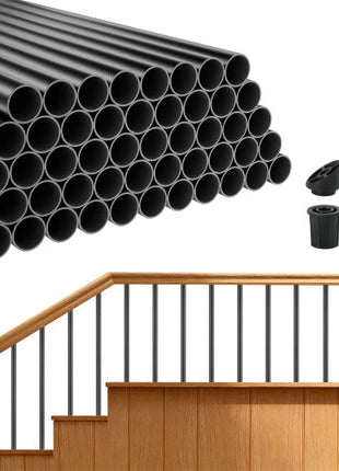 125 Pack Deck Balusters, 26 in Aluminum Railing Spindles, 3/4 in Diameter Hollow Round Metal Decking Stair Balusters with Connectors, Screws, for Deck, Porch & Staircase Railing Fence, Black
