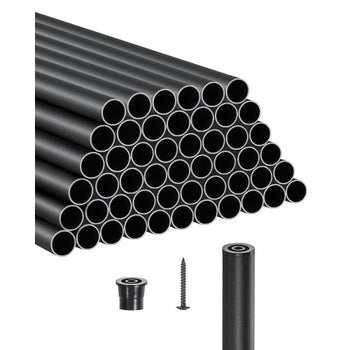 Staircase Balusters 51 Pack, 32 In Aluminum Stair Balusters, 3/4 Inch Water-Proof Round Metal Spindle Railing, Hollow Deck Railing with Rail Caps & Screws for Stairs, Porch, Patio, Matte Black