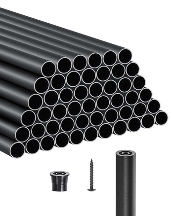 Staircase Balusters 51 Pack, 32 In Aluminum Stair Balusters, 3/4 Inch Water-Proof Round Metal Spindle Railing, Hollow Deck Railing with Rail Caps & Screws for Stairs, Porch, Patio, Matte Black