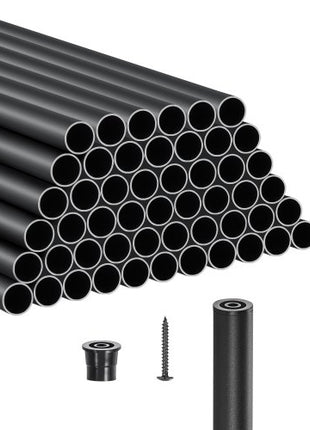 Staircase Balusters 51 Pack, 36 In Aluminum Stair Balusters, 3/4 In Water-Proof Round Metal Spindle Railing, Hollow Deck Railing with Rail Caps & Screws for Stairs, Porch, Patio, Fence, Black