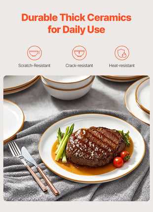 Dinnerware Set, Service for 4 (12 PCS), Round Plates and Bowls Sets, Scratch Resistant Ceramic Dinner Ware, Dishwasher and Microwave Suitable Kitchen Dish, for Dessert Salad Soup Pasta, White
