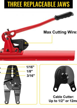 Bench Swager Tool 24\" Wire Rope Swaging Tool with Crimper Cable Bolt Cutter Head Bench Crimper 1/16\"-3/16\" Aluminum/Copper Sleeves Bench Cable Alloy Steel Crimper Swager for1/2\" Wire Rope Fe
