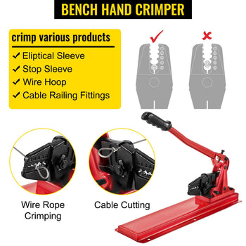 Bench Swager Tool 24\" Wire Rope Swaging Tool with Crimper Cable Bolt Cutter Head Bench Crimper 1/16\"-3/16\" Aluminum/Copper Sleeves Bench Cable Alloy Steel Crimper Swager for1/2\" Wire Rope Fe