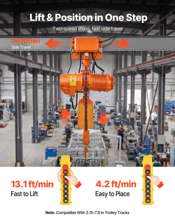 4400 lbs Electric Chain Hoist, 20 ft Lifting Height, Three-Phase Overhead Crane with 328 ft Wireless & 16 ft Wired Remote Control, Double G100 Chain Hoist for Factories, Warehouses, Garages