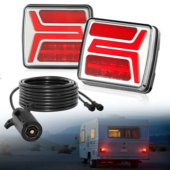 Trailer Lights, 2PCS 12V Square Magnetic LED Trailer Tail Lights Kit with Stop Brake Turn Tail License Lamp, Waterproof Tow Lighting Kit with Wiring Harness for Boat Truck Camper RV Snowmobile
