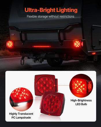 Trailer Lights, 12V LED Trailer Tail Lights Kit with Stop Brake Turn Tail License Plate Clearance Lamp, Waterproof Tow Lighting Kit with Wiring Harness for Boat Truck Camper RV Snowmobile Bus