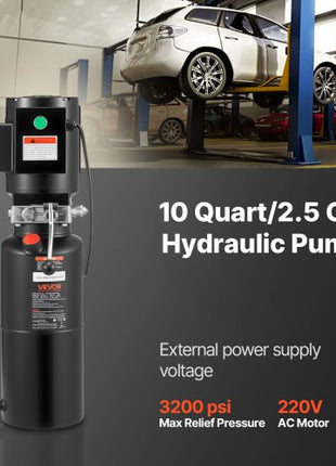 Hydraulic Pump Power Unit, AC 220V, 10 Quart Single Acting Hydraulic Unit, 6.3 L/min Oil Flow, Max Discharge Pressure 22 MPa for Dump Truck, Auto Repair Garage, Car Lifting Platforms, Black