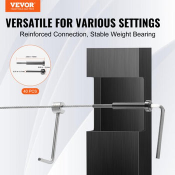 40 Pack Invisible Cable Railing kit, T316 Stainless Steel 1/8" Invisible Receiver and Swage Stud End for Cable Railing, Swage Tensioner 1/8" for Wood/Metal Post, Cable Railing Hardware, Black