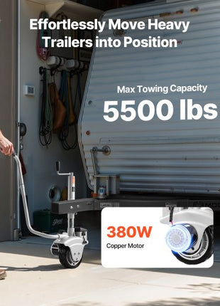 Electric Trailer Dolly, 5500 lbs Towing Capacity, 380W 12V Motorized Jockey Wheel with 23 ft/min Moving Speed, 12.2-24.8 in Adjustable Clamp Height & 8 in Rubber Tire, For Moving Caravan Boat