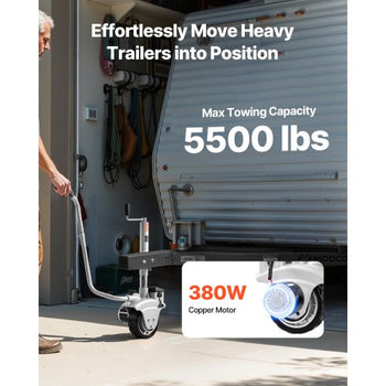 Electric Trailer Dolly, 5500 lbs Towing Capacity, 380W 12V Motorized Jockey Wheel with 23 ft/min Moving Speed, 12.2-24.8 in Adjustable Clamp Height & 8 in Rubber Tire, For Moving Caravan Boat