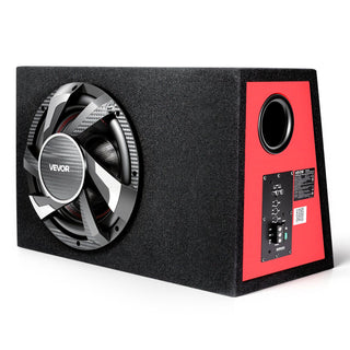 Subwoofer Bass Package, 12 in, 245W RMS, Complete Car Audio Subwoofer and Amp Package, with Loaded Enclosure, Built-in Amplifier, and Wiring Kit, Slim Trapezoid , Compact for Car Audio Systems