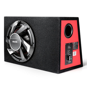 Subwoofer Bass Package, 12 in, 245W RMS, Complete Car Audio Subwoofer and Amp Package, with Loaded Enclosure, Built-in Amplifier, and Wiring Kit, Slim Trapezoid , Compact for Car Audio Systems