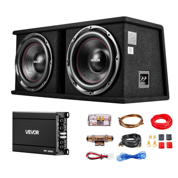 Subwoofer Bass Package, 12 in, 1200W RMS, Dual Car Audio Subwoofer and Amp Package, with Loaded Enclosure, Separate Amplifier, and Wiring Kit, for Various Vehicles Trunks, Car Audio Systems