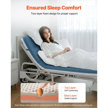 Hospital Bed Mattress, 300 lbs Load, Long Term Care Pressure Redistribution Medical-Grade Dual Layer Foam Mattress, Waterproof for Bedsore Treatment Nursing Homes and Home Care, 34 x 76 x 3.5 in