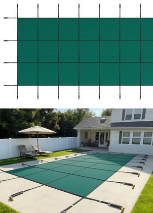Pool Safety Cover Fits 16x36ft Rectangle Inground Pools, Safety Pool Cover with Drainage Holes, Mesh Solid Pool Cover for Swimming Pool, Winter Safety Cover, Green