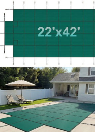 Pool Safety Cover Fits 20x40ft Rectangle Inground Pools, Safety Pool Cover with 4x10ft Center End Step, Mesh Solid Pool Cover with Drainage Holes for Swimming Pool, Winter Safety Cover, Green