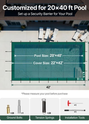 Pool Safety Cover Fits 20x40ft Rectangle Inground Pools, Safety Pool Cover with Drainage Holes, Mesh Solid Pool Cover for Swimming Pool, Winter Safety Cover, Green