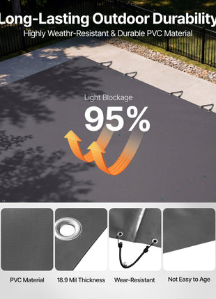 Pool Safety Cover Fits 10.5x18.6ft Rectangle Inground Pools, Safety Pool Cover with Drainage Holes, Mesh Pool Cover for Swimming Pool, PVC Winter Safety Cover, Dark Grey