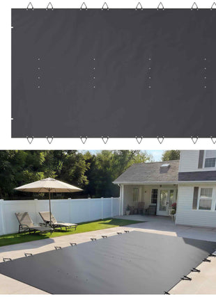 Pool Safety Cover Fits 10.5x18.6ft Rectangle Inground Pools, Safety Pool Cover with Drainage Holes, Mesh Pool Cover for Swimming Pool, PVC Winter Safety Cover, Dark Grey