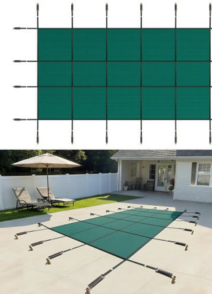 Inground Pool Safety Cover, 14 ft x 26 ft Rectangular Winter Pool Cover, Triple Stitched, High Strength Mesh PP Material with Good Rain Permeability, Installation Hardware Included, Green