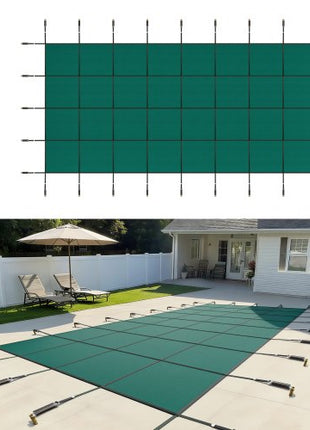 Inground Pool Safety Cover, 20 ft x 42 ft Rectangular Winter Pool Cover, Triple Stitched, High Strength Mesh PP Material with Good Rain Permeability, Installation Hardware Included, Green