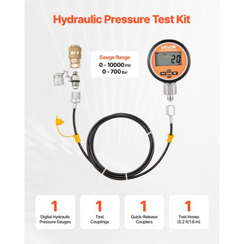 Digital Hydraulic Pressure Test Coupling Kit, 10000 PSI Pressure Gauge Manometer Tester with 1 Gauge, 1 Test Coupling, 1 Quick-Release Coupler, and 1 Hose for Excavator Construction Machinery